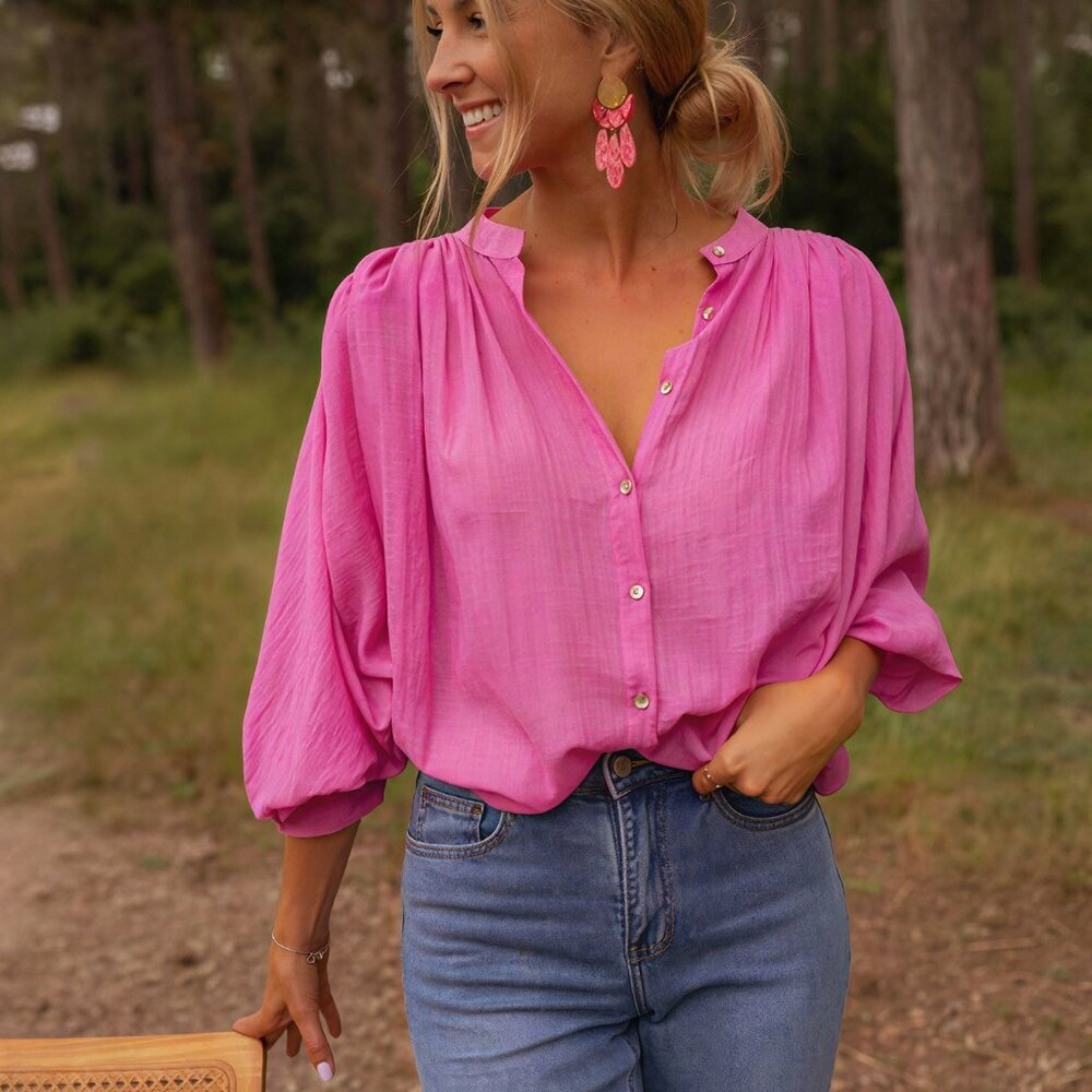 Casual Elegant pink Women's Ruffle Sleeve Blouse